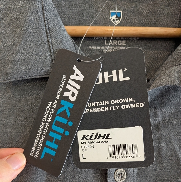 Kuhl Airkuhl Polo Short Sleeve Shirt Mens Size L Gray Striped Hiking Outdoor NWT - Picture 9 of 16